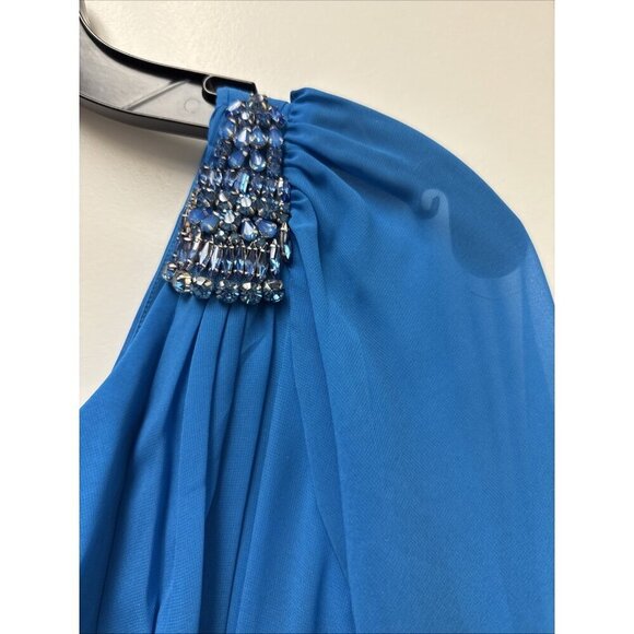Sachin & Babi Size 2 Blue Makayla One-Shoulder Blouson-Sleeve Gown Dress Prom - Picture 5 of 15